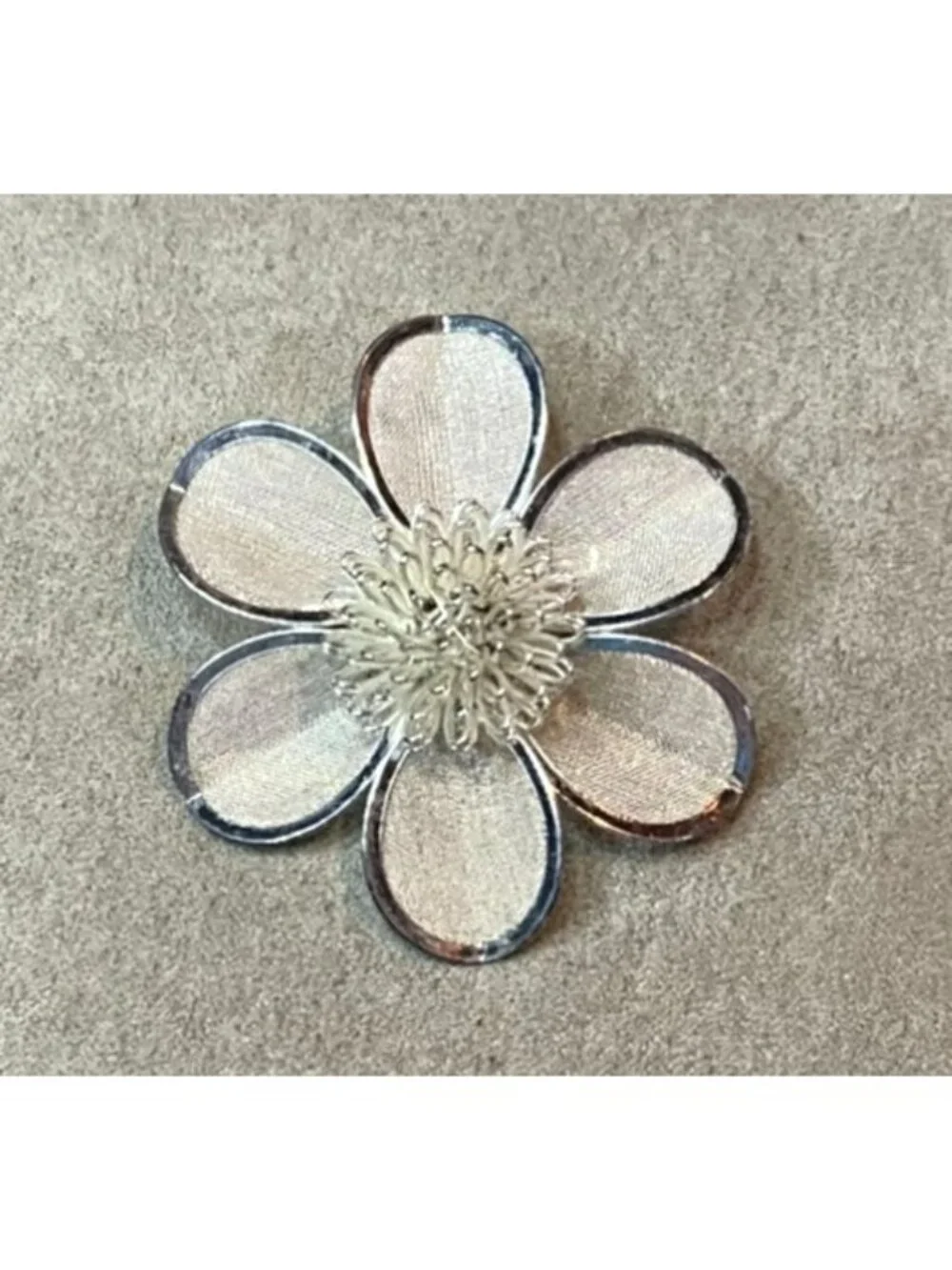 Vintage Flower Pin Brooch Mesh Petal Mixed Metals Silver Plated Silver Tone